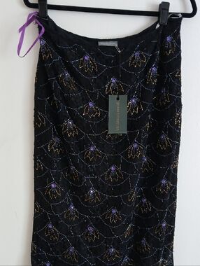 Embellished Black Pencil SKIRT with Purple Accents US 12 !, UK 16 N/Worn